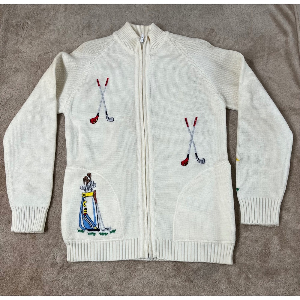 Vintage Bonnie Lee by LeRoy Knitwear Golf Sweater Women's M Zip-Up Cardigan GOOD